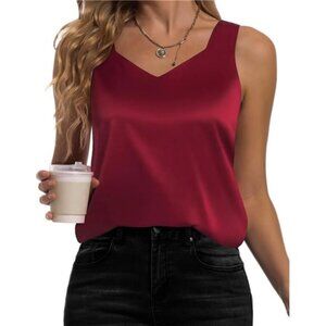 Women's Satin Tank Tops V Neck Red